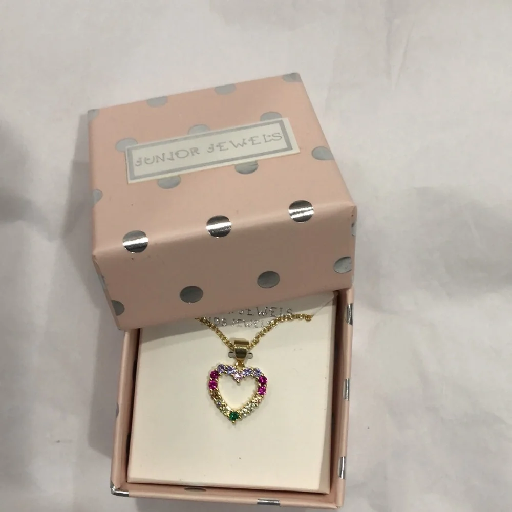 kids gold plated ruby emerald gemstones heart shape pendant fashion necklace new